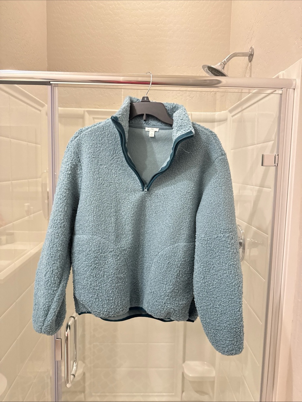 Cozy Half-Zip Sherpa Pullover Sweater - Light Blue